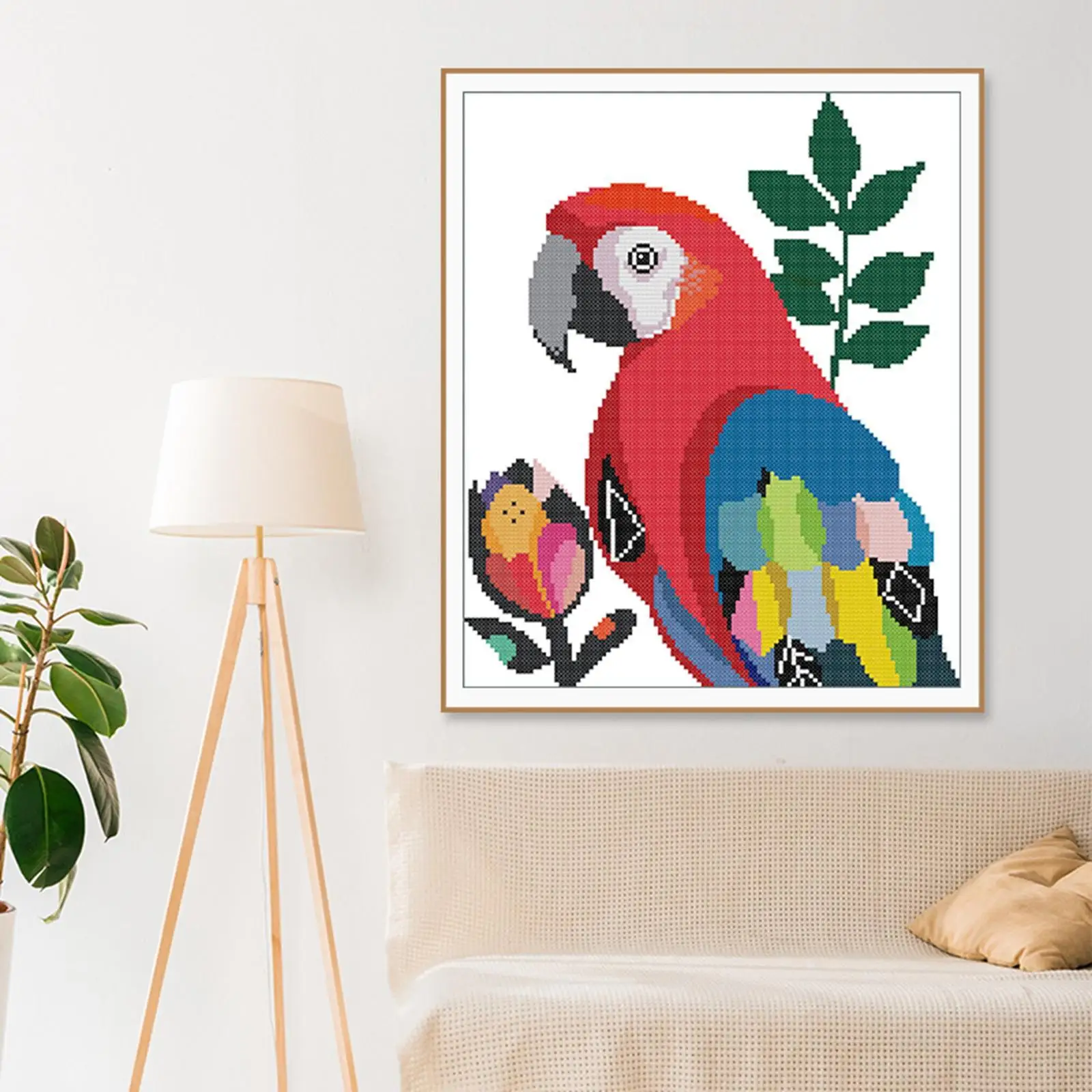 Parrot Cross Stitch Kit with Basic Tools DIY Full Embroidery Starter Kits Needlework Arts Crafts for Beginners Home Wall Decor
