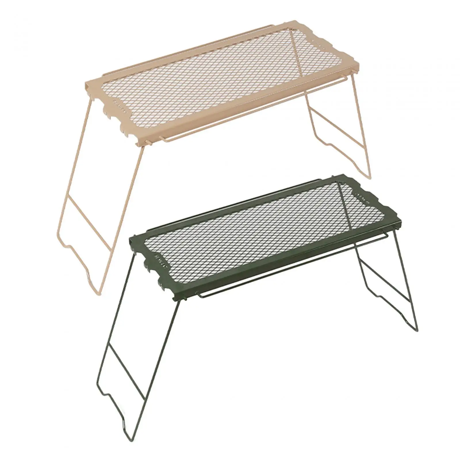 Folding Camping Table Iron Storage Rack Side Hanging Heavy Duty Folding Campfire Grill for Outdoor BBQ Backpacking Patio Beach