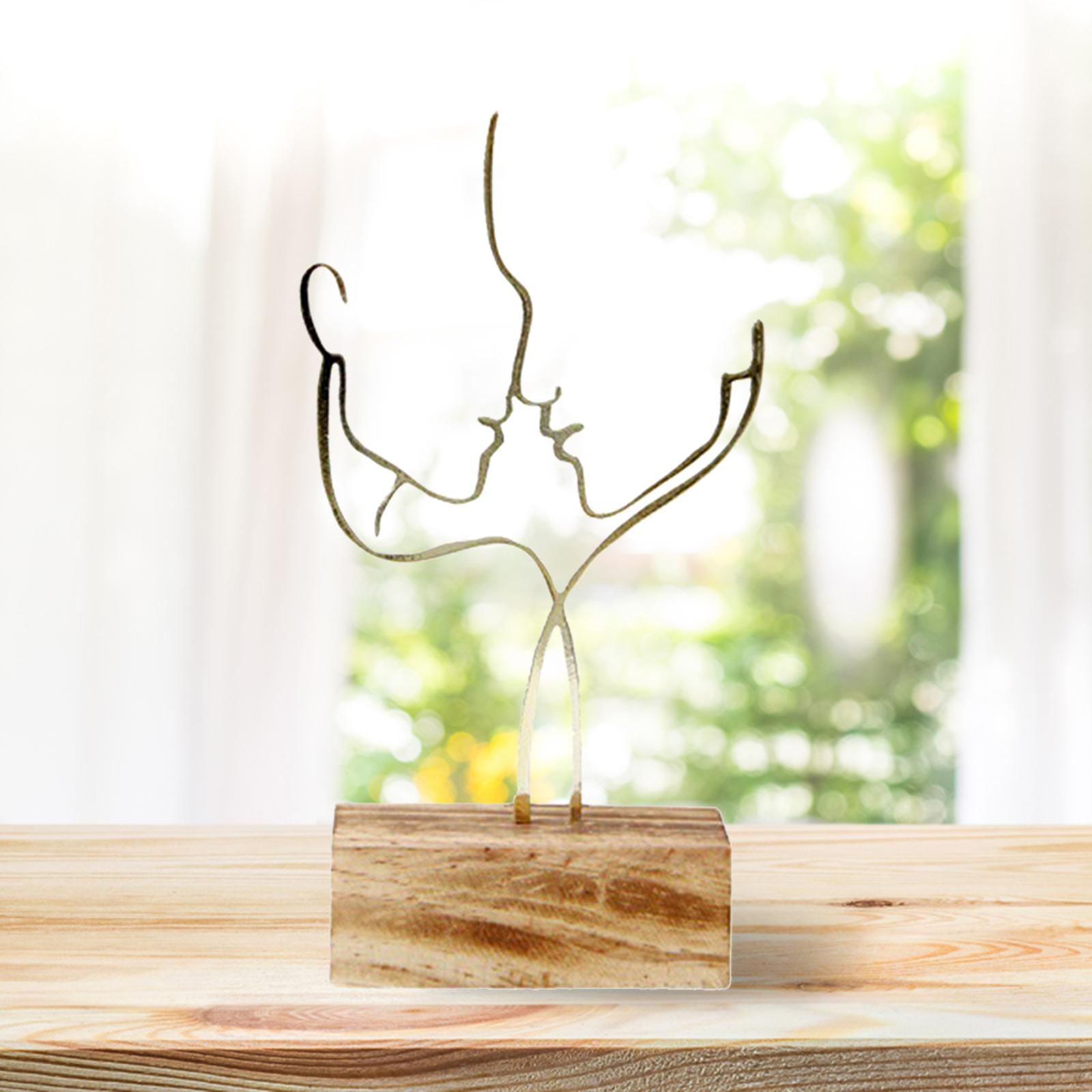 Statue Couple En Bois Abstraite - Décoration Murale Ou Bureau - Style Minimaliste - Fait Main - Ornement Artistique