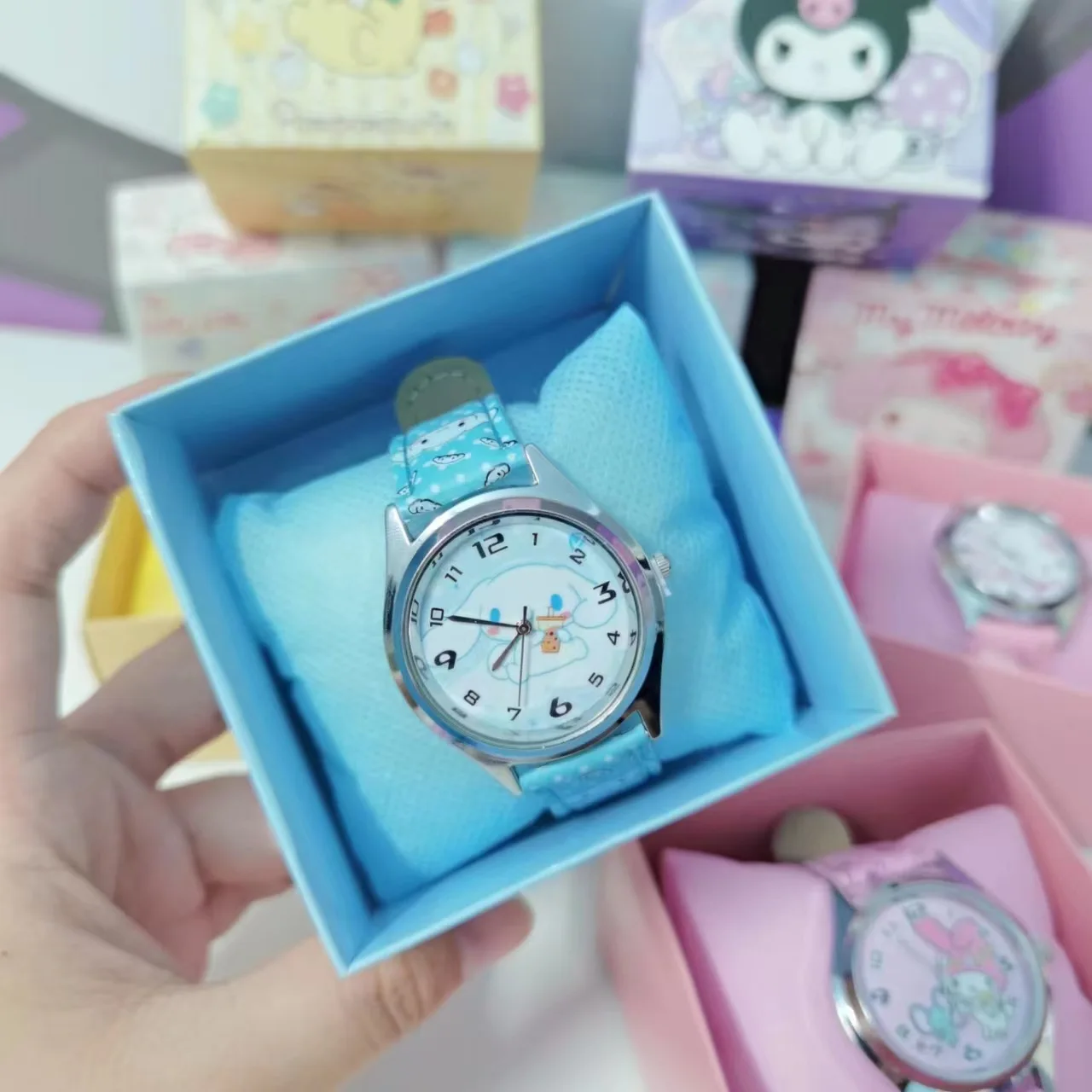 Anime Sanrio Pu Leder elektronische Uhr Kulomi Big-Eared Hund Melodie Kinder uhr Geschenk mit Geschenk box
