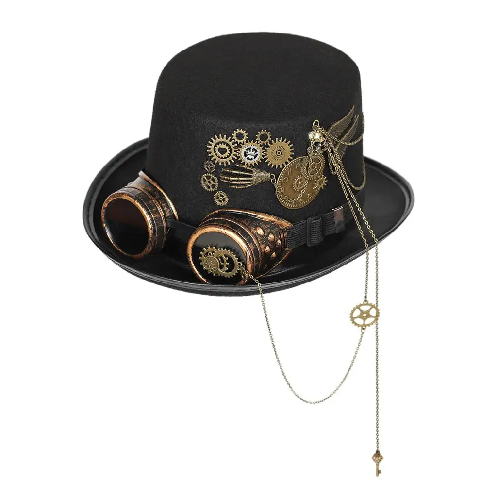 Deluxe Steampunk Top Hat with Goggles Cosplay Party Vintage Gears for Adult