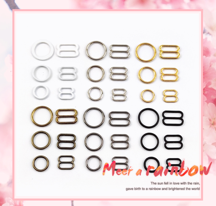 50Set 6-20mm Bra Bikini Buckle Metal Strap Buckles Underwear Sliders O D Rings Clasp Clothes Buttons Hook DIY Sewing Accessories
