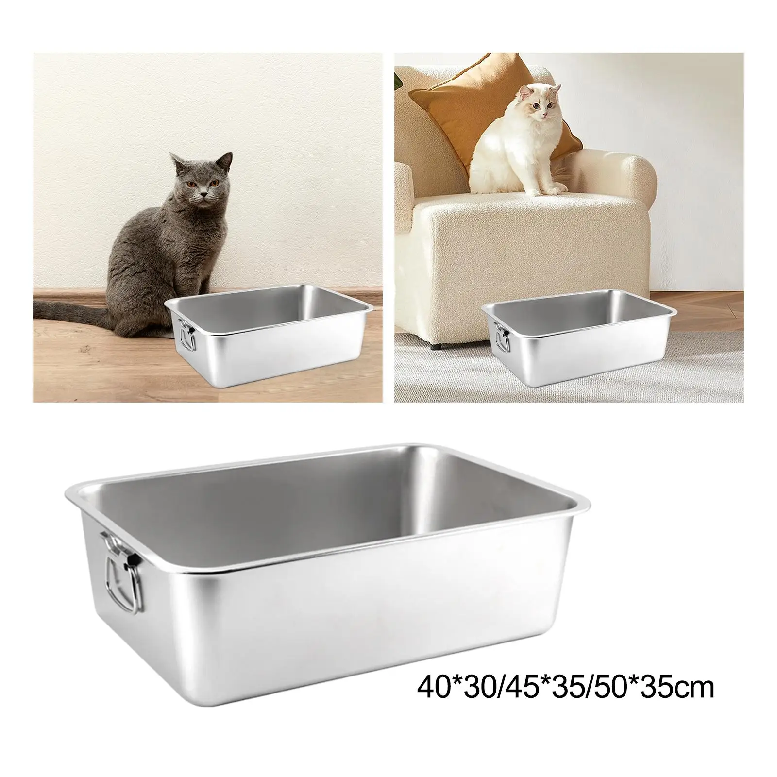 Open Litter Box Indoor Cats Stainless Steel Toilet Cat Sand Basin Kitty Litter Pan for Small Medium Large Cats