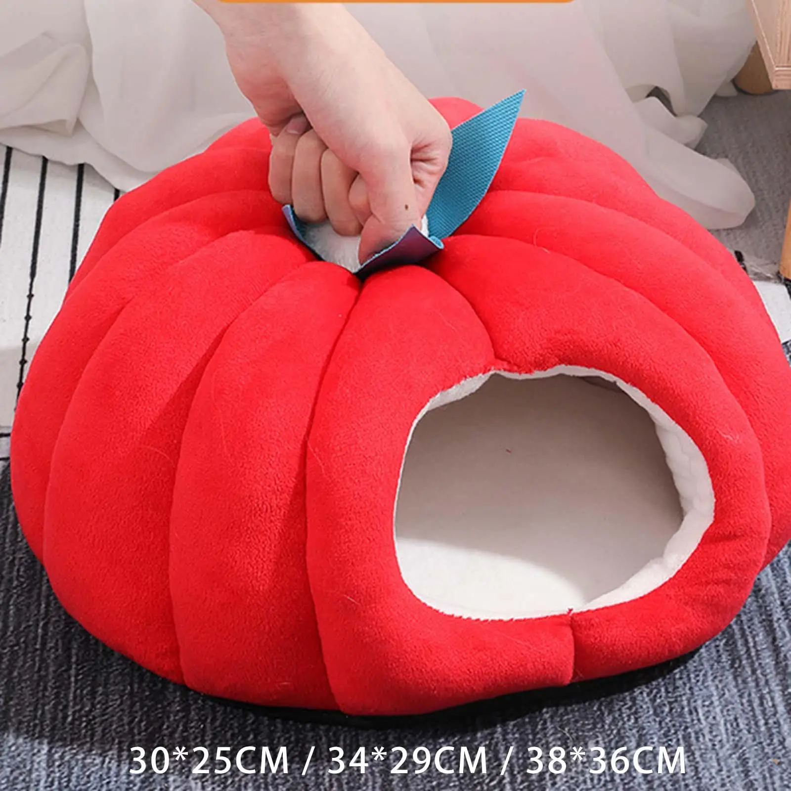 Cat Bed Plush Nonslip Bottom Fully Enclosed No Deformation Pet Bed Pumpkin Shape Soft Small Pet Bed Small Animals Bed