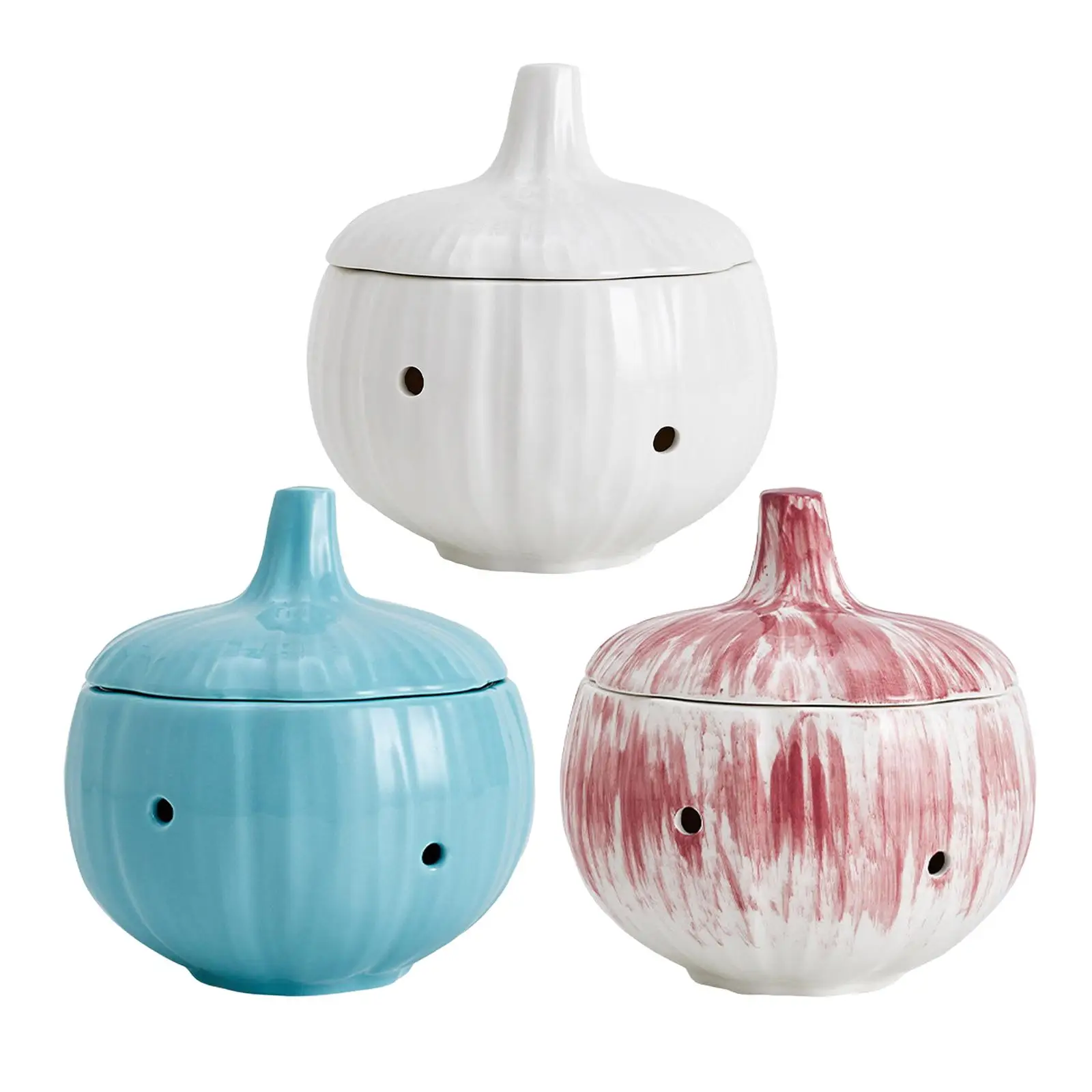 Ceramic Garlic Keeper Garlic Container Saver with Lids Canister Collection Round Holder for Home Kitchen Onion Ginger