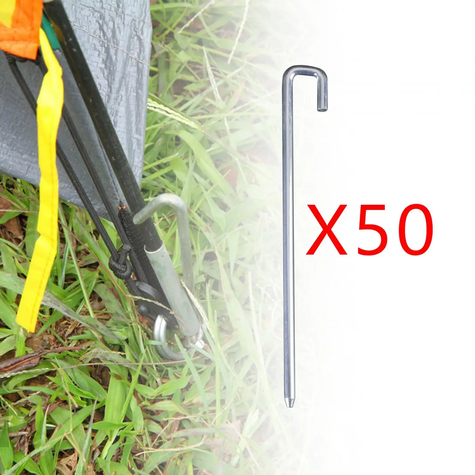 50 Pieces Tent Pegs 250mm Tent Nails U Shape Hook Aluminum Rust Proof for Hard Floors Accessory Multipurpose Durable Yard Stakes