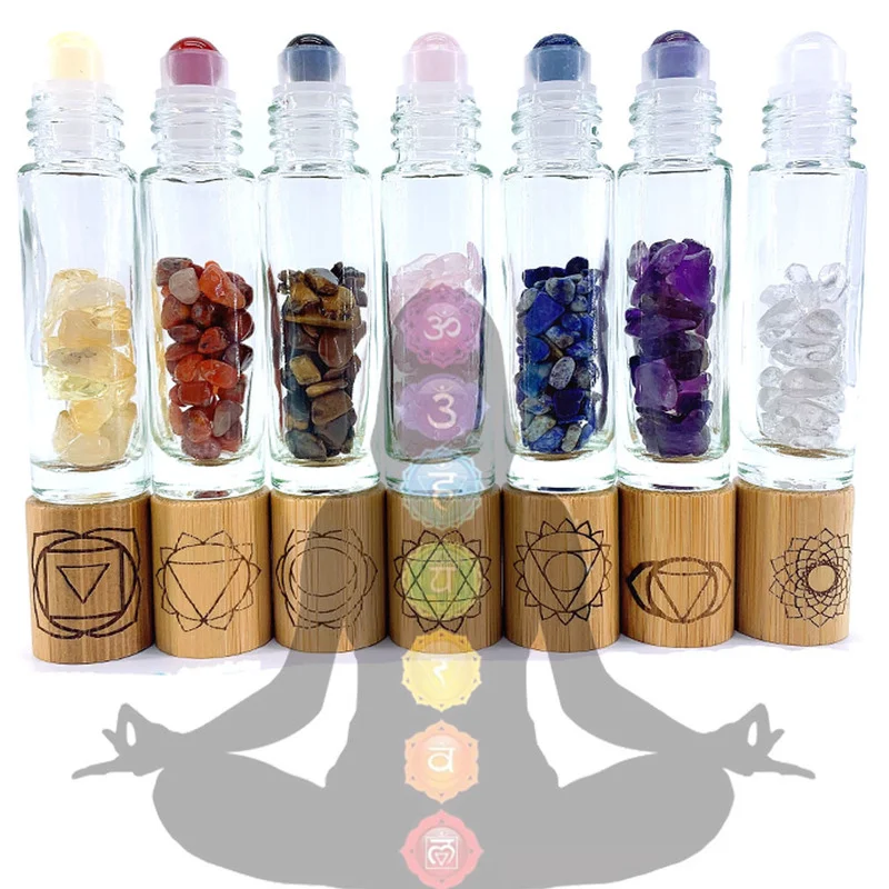 Best of Chakra Stones Reiki Healing Crystal Roller Bottle With Engraved Chakra Symbols Bamboo Cap Balancing Stones 7 Pcs P305 Reviews & Tips