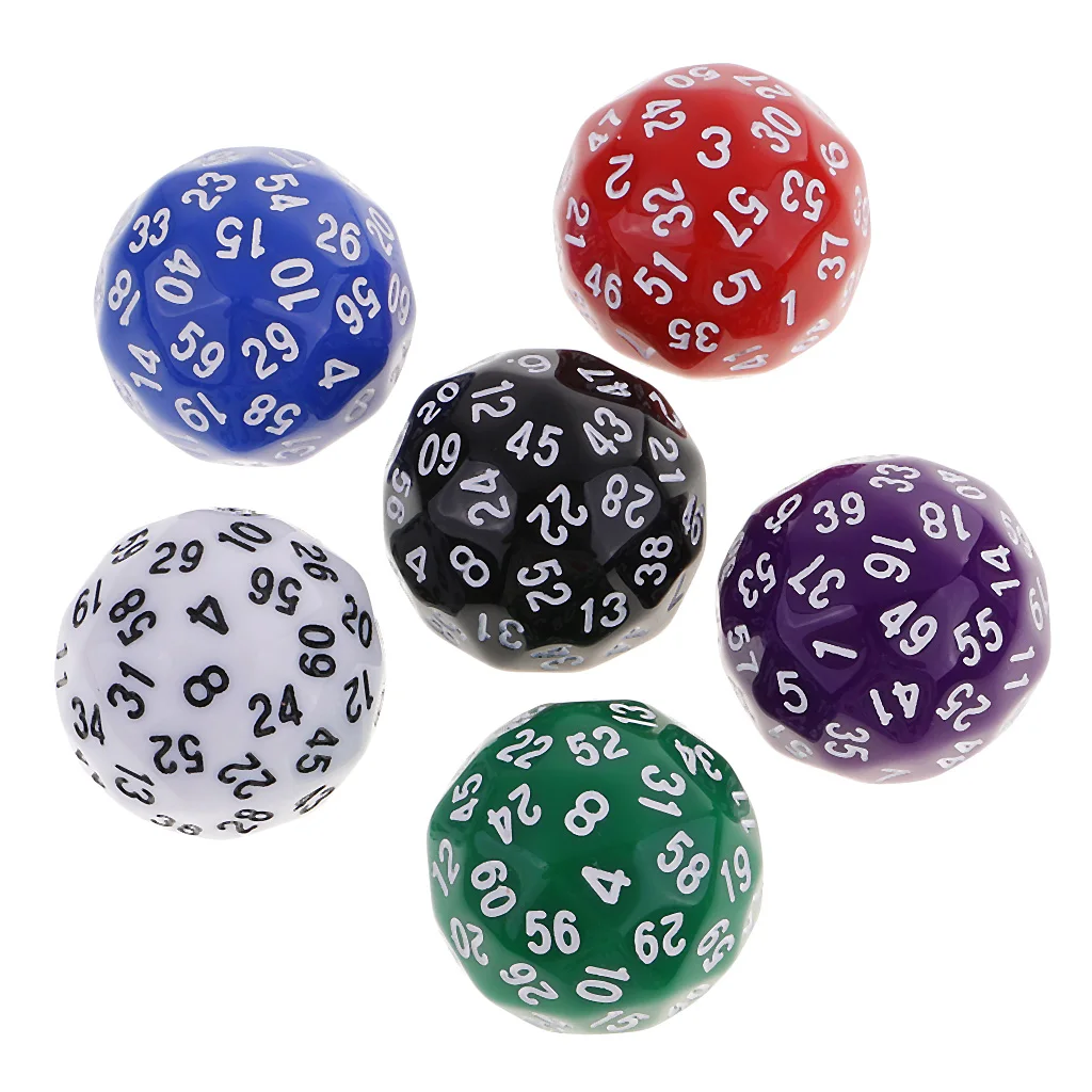 6pcs Colorful Polyhedral Dices D60 -60 for    RPG  Casino Replacement