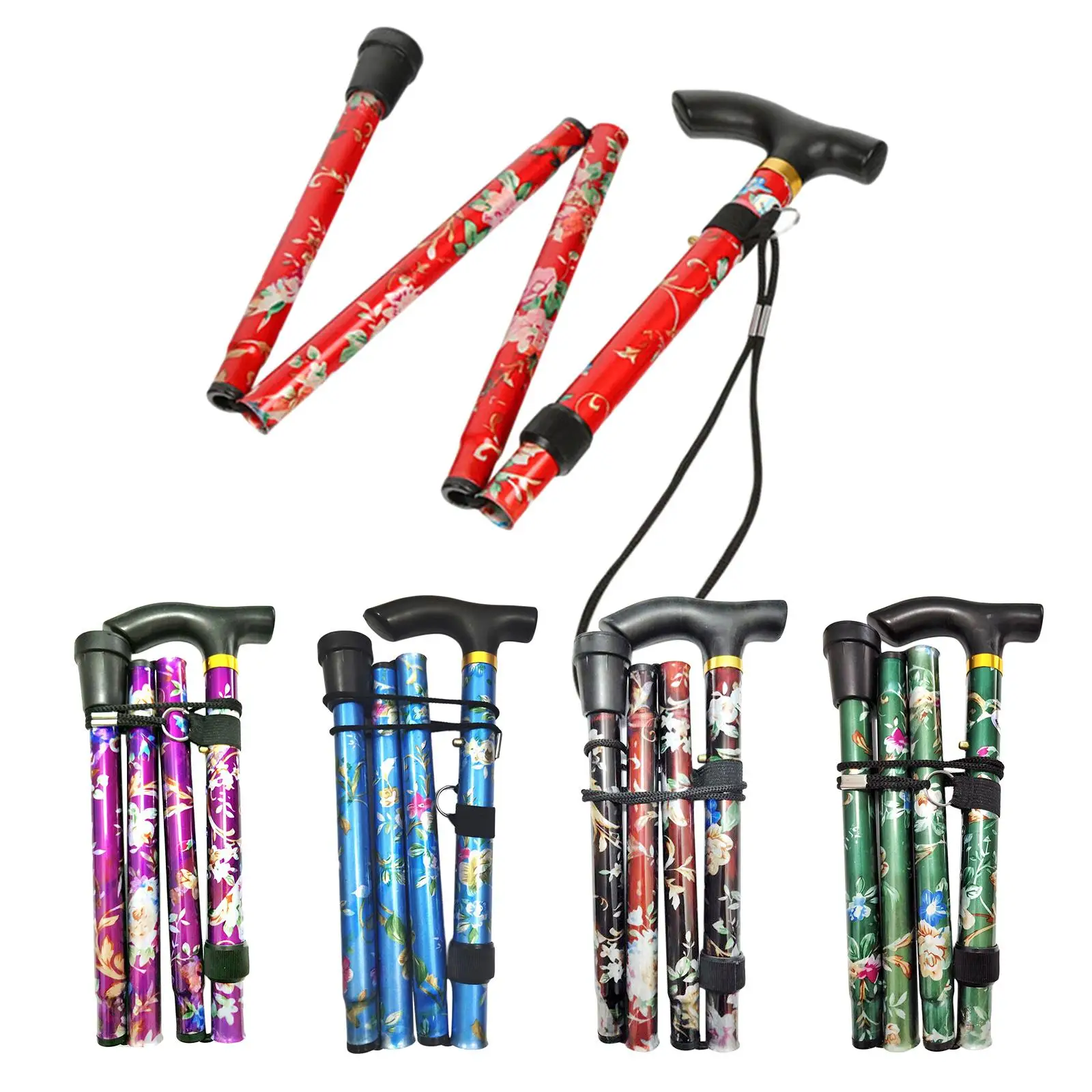 Portable Foldable Cane Aluminum 5-Section Hand Walking Stick Camping Hiking