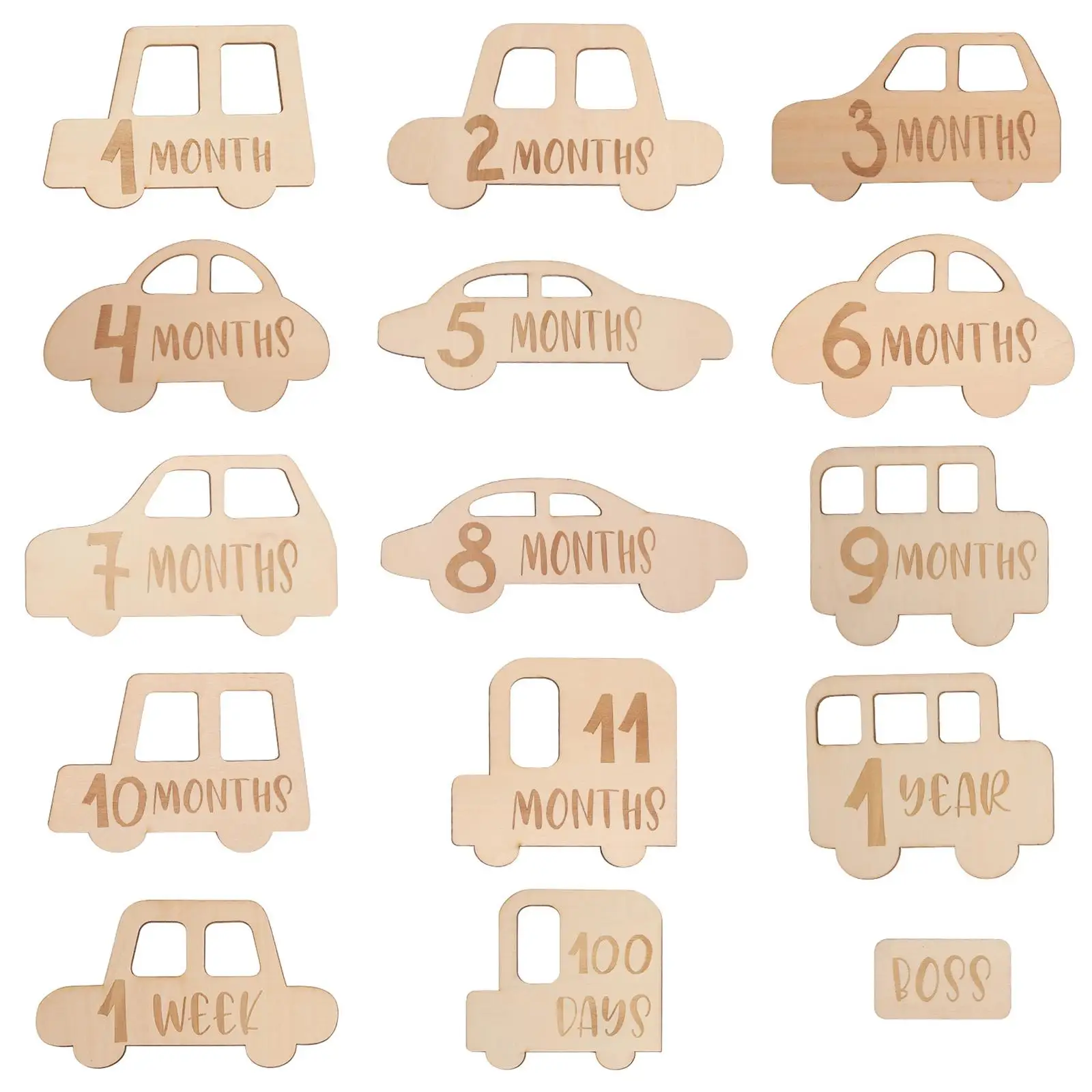 15x Double Sided Monthly Milest Wooden Discs for Shower Gifts