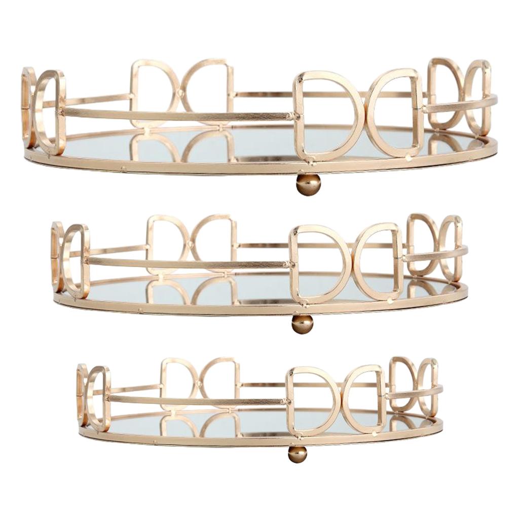 Description Picture 3 of itemDecorative Glass Metal Tray Round Plate Mirror Decorative Cosmetics Tray Jewelry Perfume Organizer for All Occasions