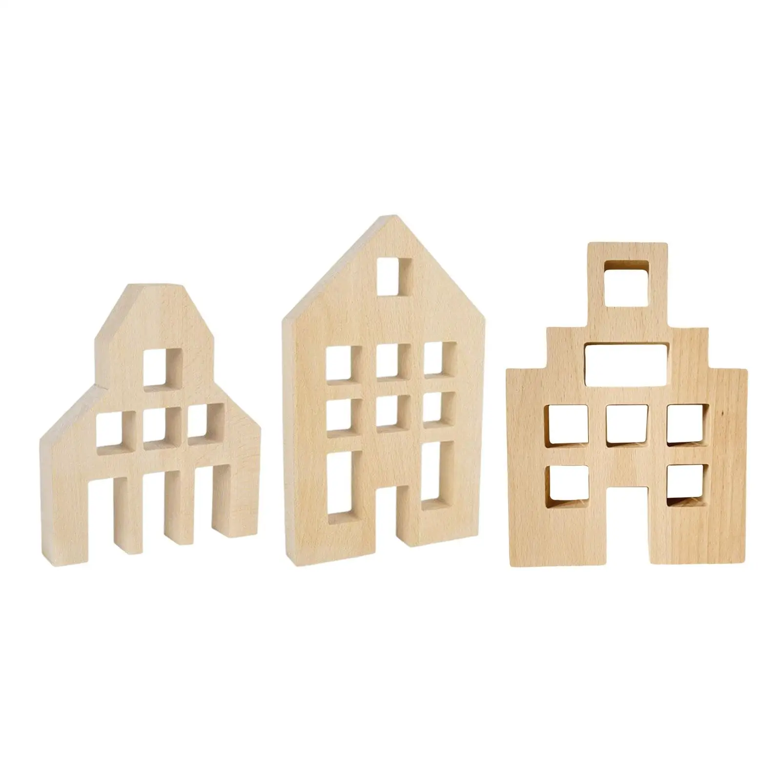 3Pcs Wood House Blocks Decorative Wooden Ornament for Ages 3-6 Kids Bedroom