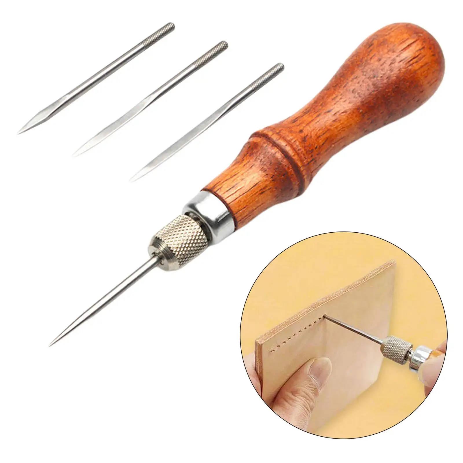 Professional Awl Tool Handmade Repairing Leathercraft Wood Handle Stitching Supplies Stitcher DIY Needle Sewing