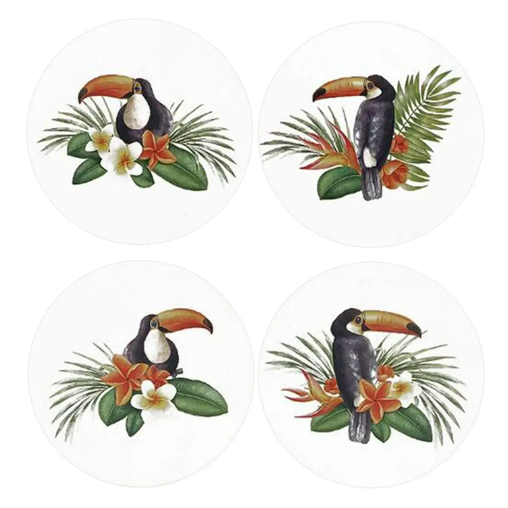 4 Pcs Coffee mug and cup Coaster Charistmas/Toucan Decor Round Placemat cm