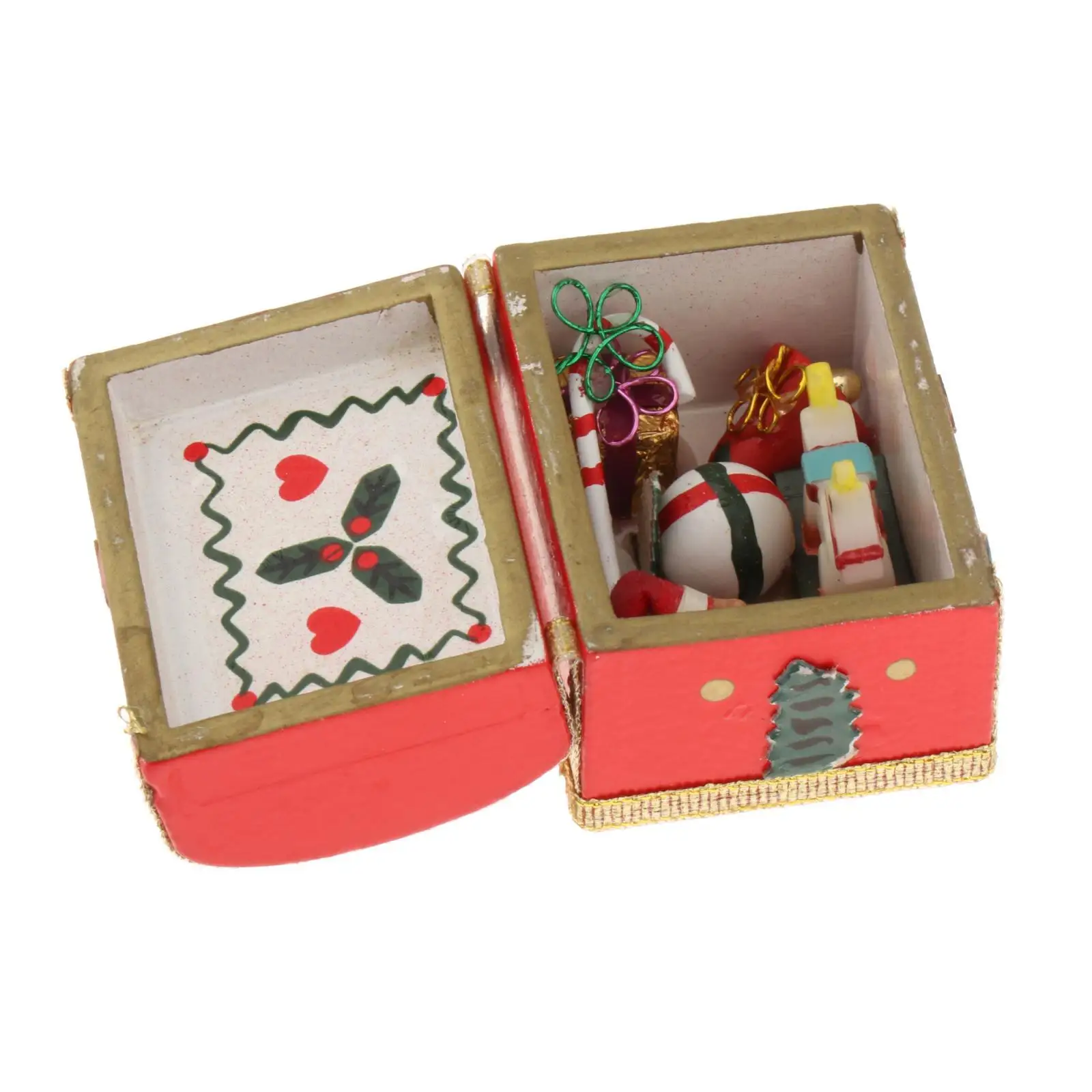 Christmas 1:12 Scale Miniature Treasure Chest Xmas Keepsake Box for Micro Landscape Photo Props Life Scene Dollhouse Accessories