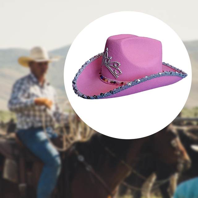 PINK COWBOY HAT WITH TIARA WILD WEST COWGIRL FANCY DRESS