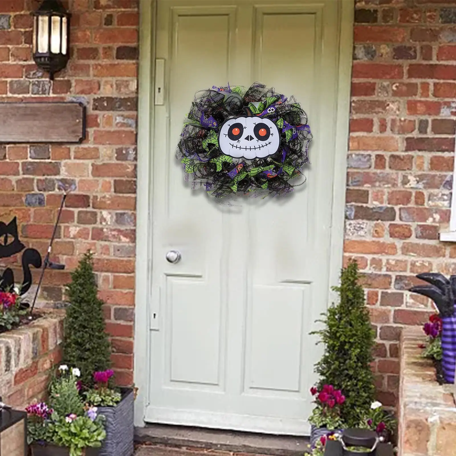 Halloween Wreath Front Door Decorative Haunted Artificial Wreath Halloween Ornament for Fireplace Window Mantel Farmhouse Office