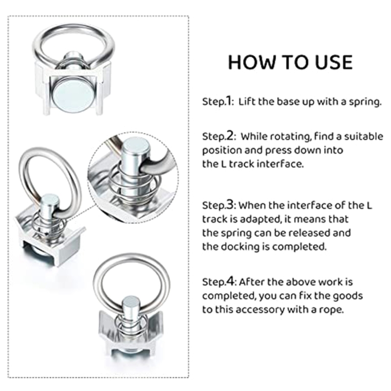 1/6/10Pcs L-Track Single Ring (Spring Loaded) Tie Down Anchors