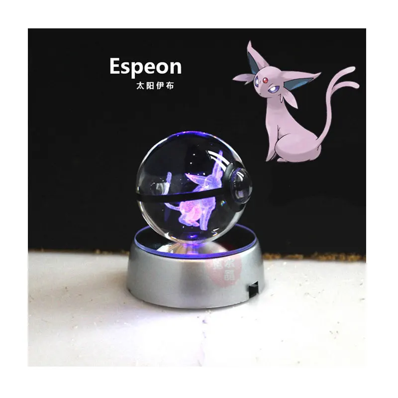 Anime Pokemon 3D Crystal Ball Figures Espeon Model Pokeball Laser ANIME GIFT Engraving Sylveon with LED Light Kids Toy Gifts