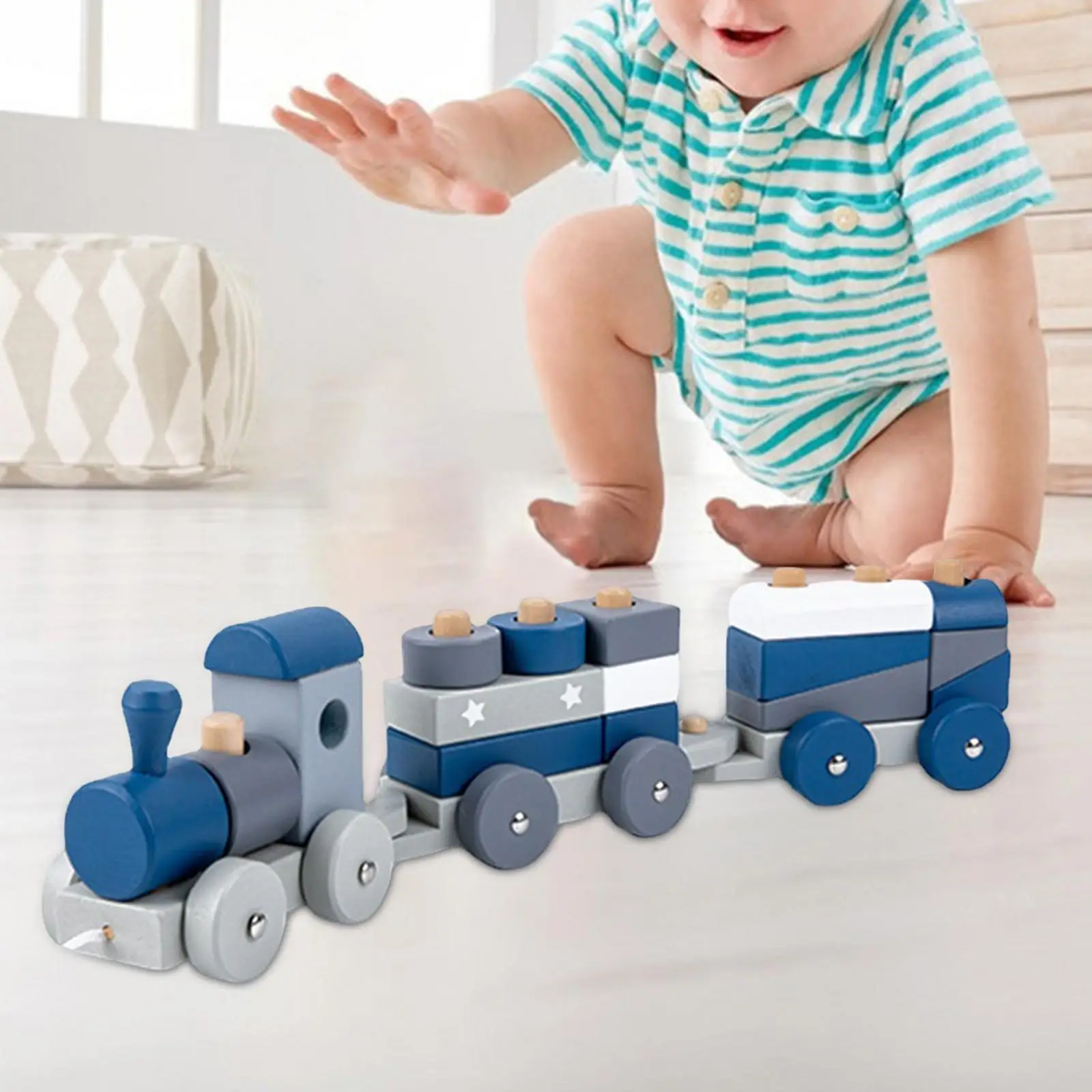 Kids Wooden Stacking Train Montessori Shape Blocks for Girls Boys Children