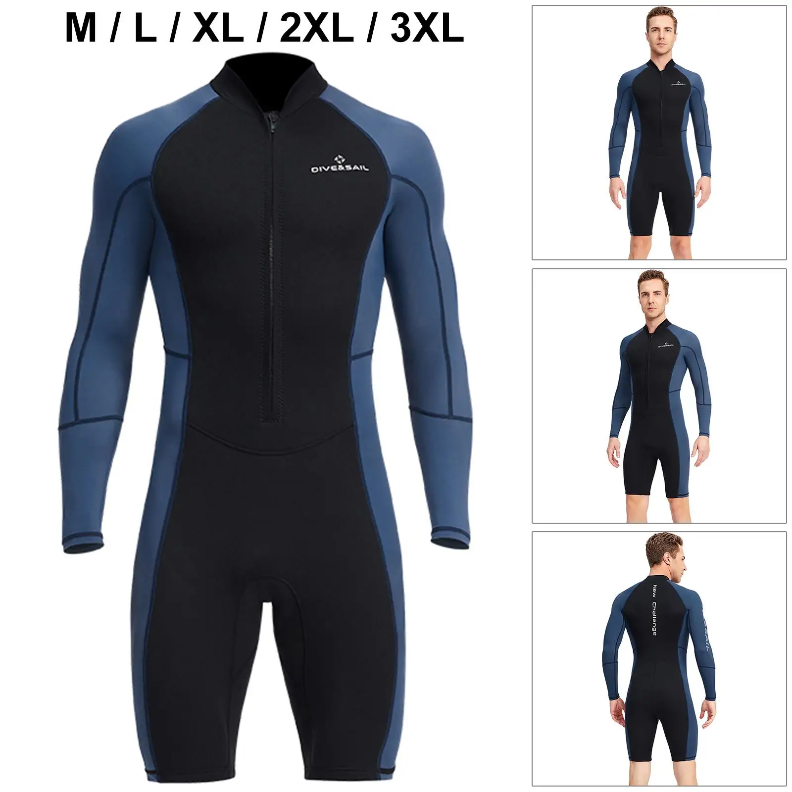 Men Wetsuit Scuba Diving Suit Keep Warm Front Zip Swimwear for Water Sports