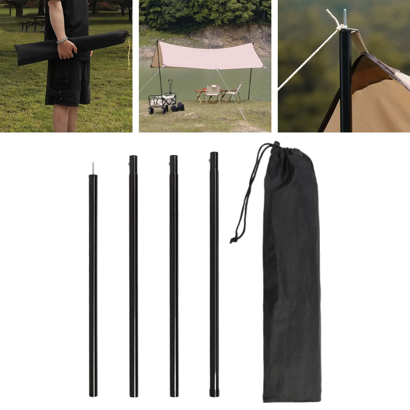 4x Tarp Poles Tent Rods Garden Shelter Outdoor Awning Support Pole Camping