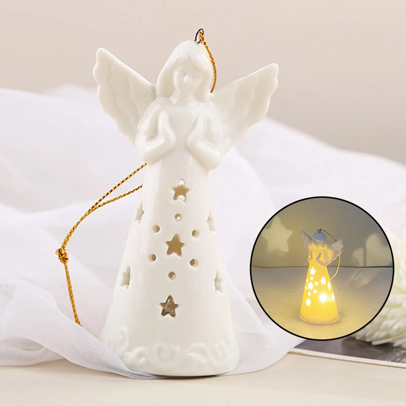 Modern Prayer Angel LED Night Light Battery Powered Mood Lamp Ceramic Girl Angel Figurine for Office  Nightstand  Decoration