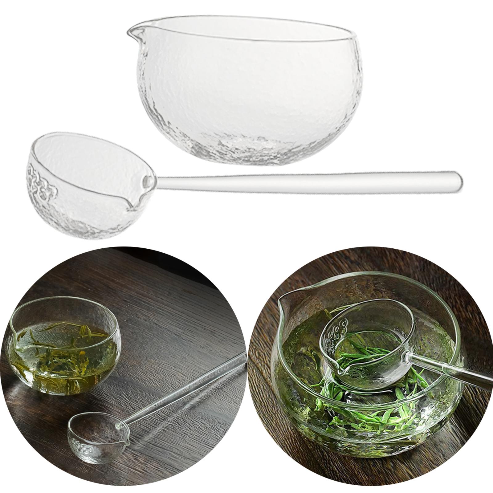 Textured Glass Matcha Bowl and spoon with Pouring Spout green Tea Japanese Style Matcha Kit Matcha Glass Bowl for Party