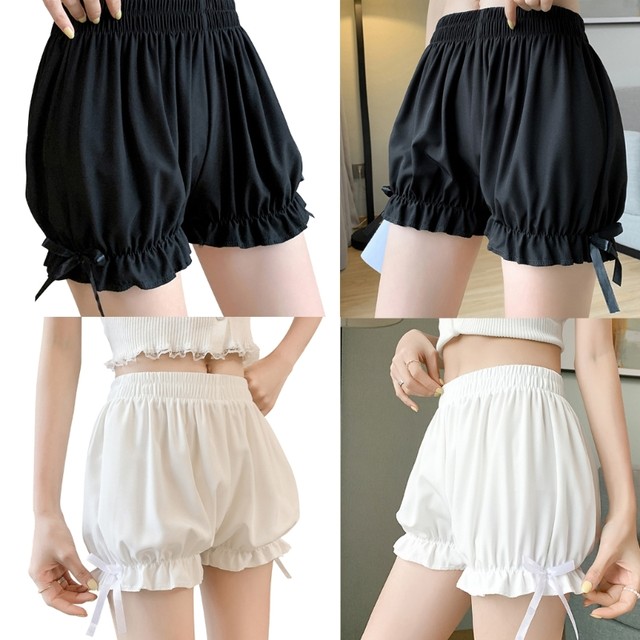 Women Adult Ice Silk Ruffled Pumpkin Shorts Pants Bloomers Safety