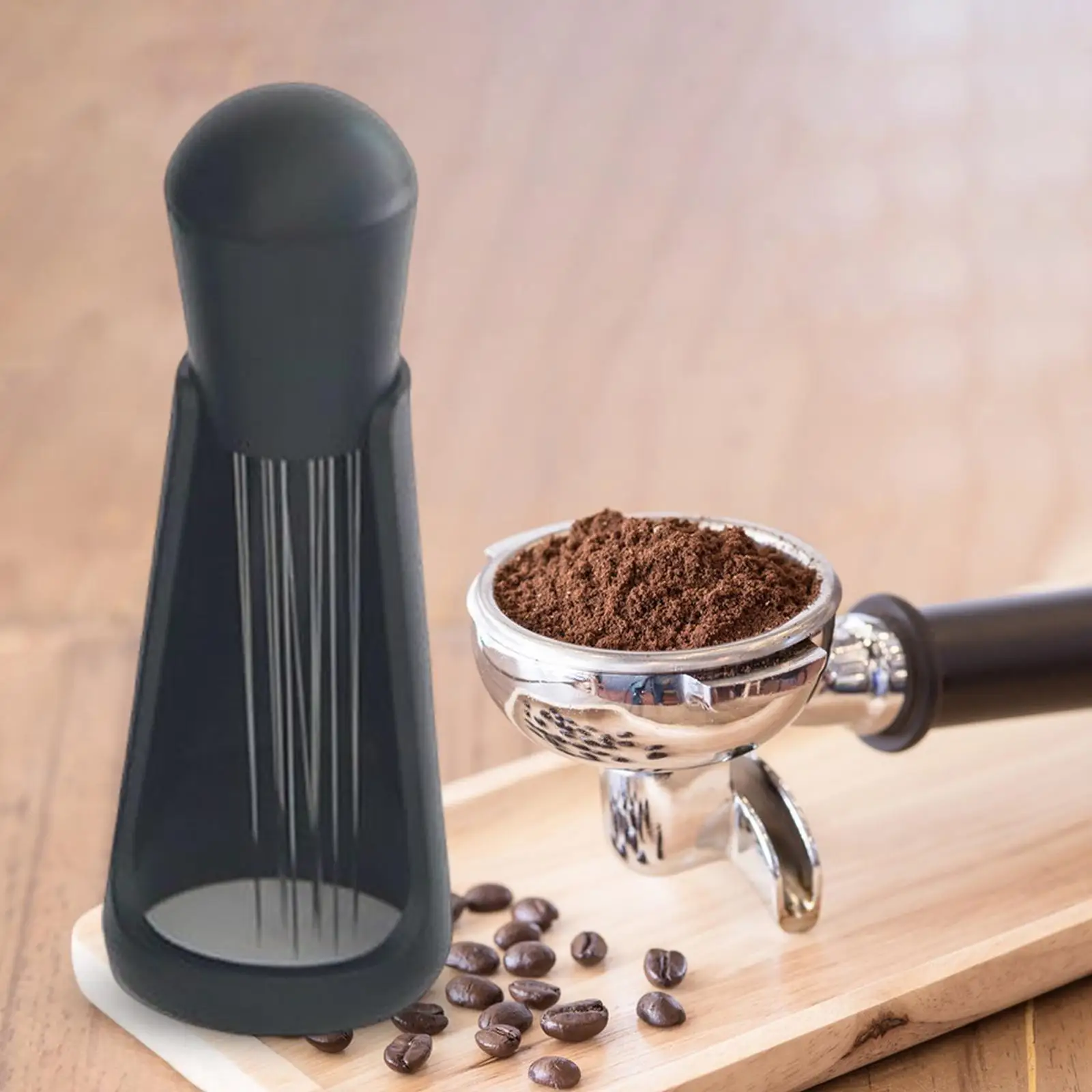 Coffee Stirring Tamper with Base Accessories Kitchen Gadgets Premium Material Office, Coffee Shop Use ,Black Practical