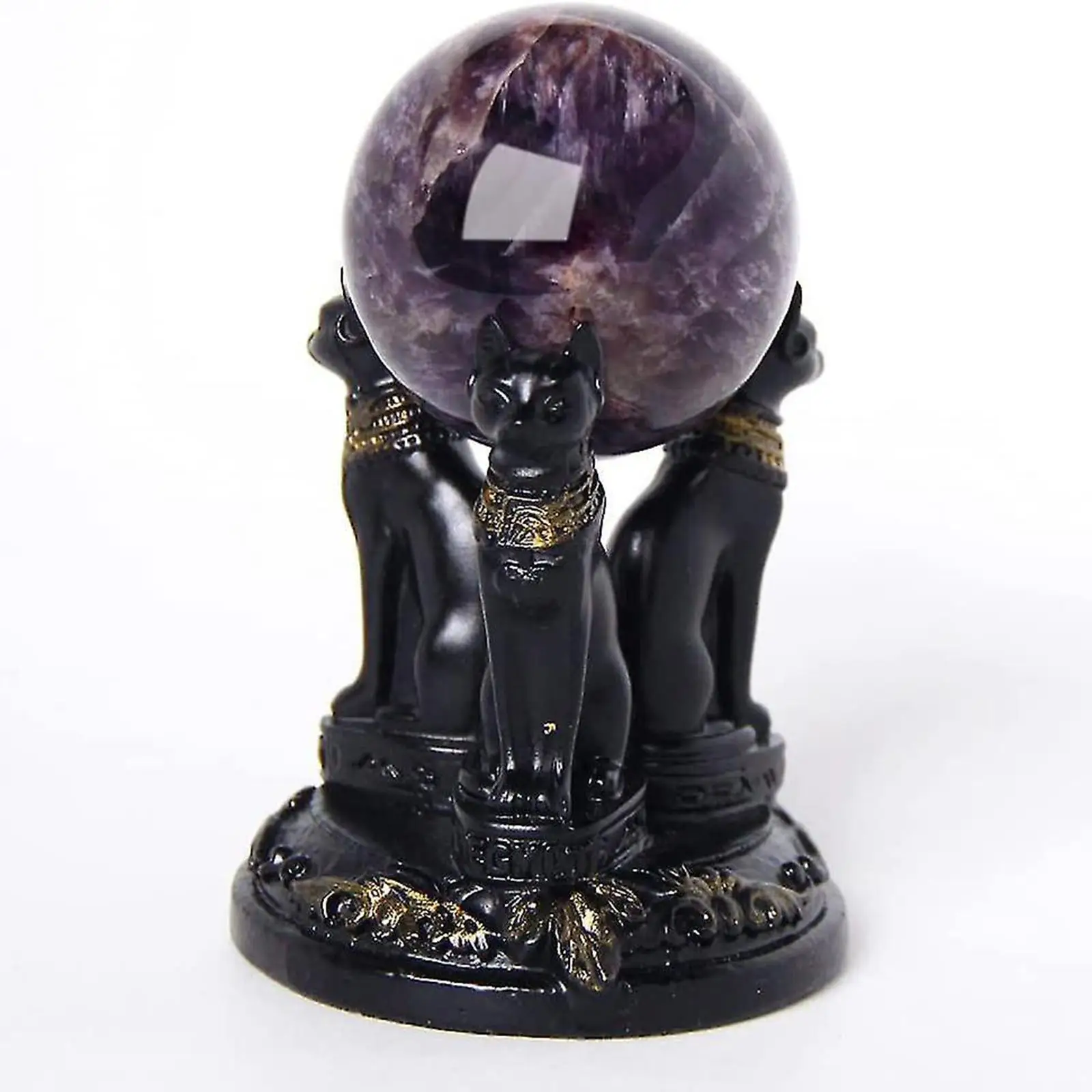 Ancient Cat Statue Collectible Figurine Ball Display Stand Home Decoration