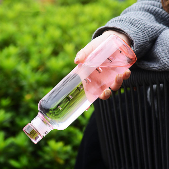 500/650ml Transparent Large Capacity Glass Bottle With Time Marker