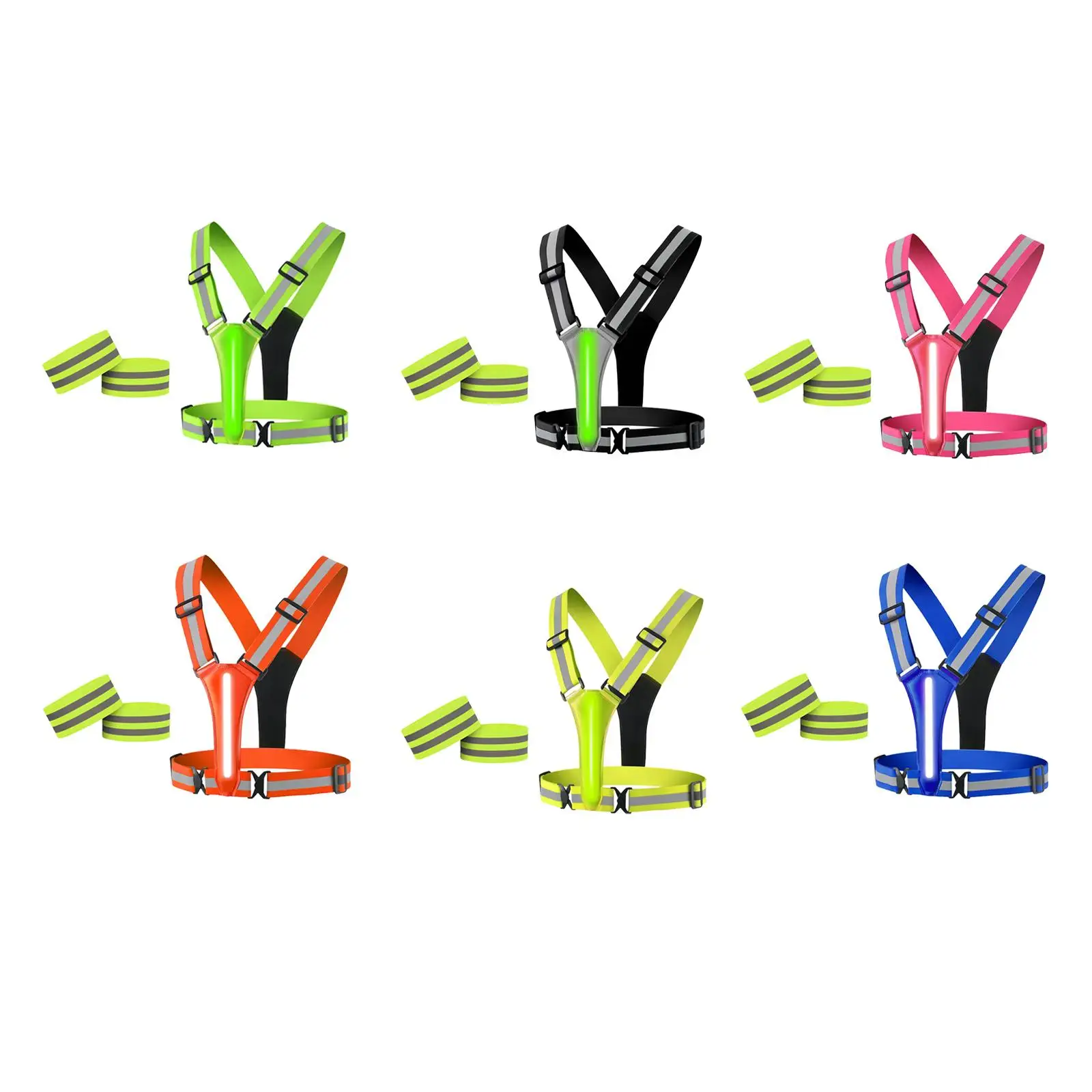 Adjustable LED Reflective Vest Safety Vest Double Side LED Strips Glowing Reflector Straps for Runner Outdoor Cycling Sports