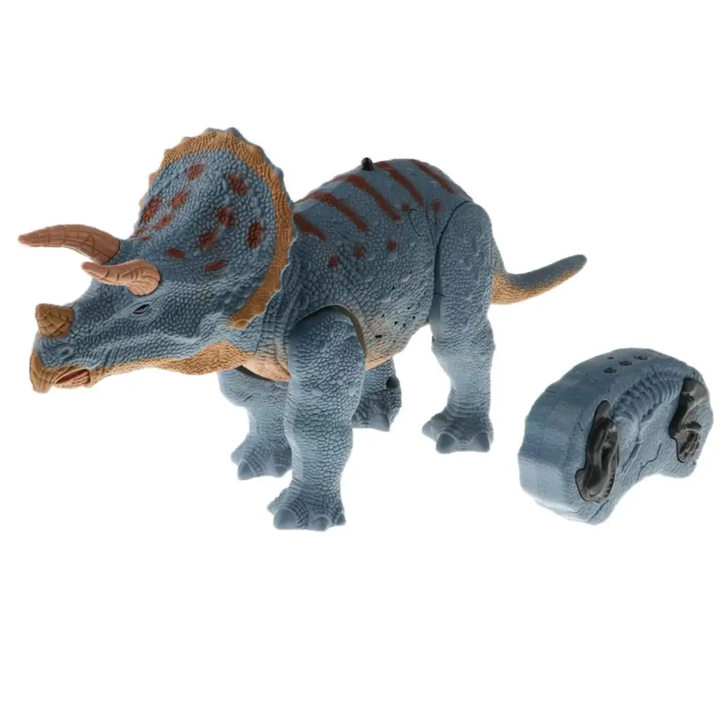Remote Control Walking Triceratops Dinosaur Toy W/  Action Figure