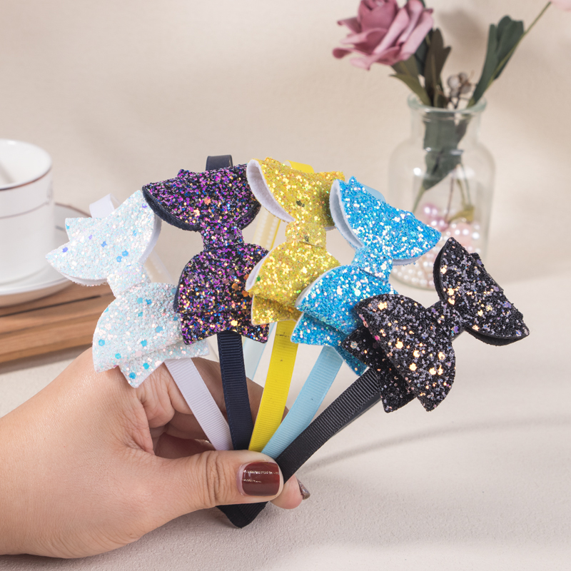 5 stücke 3 zoll Glitter Haar Bögen Stirnbänder Kunststoff Zähne Haarbänder Mode Kinder Kinder Stirnband Mädchen Kinder Haar Zubehör – Detail 3