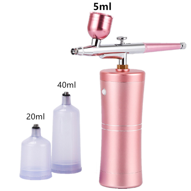 Top 0.4mm Pink Mini Air Compressor Kit Air-brush Paint Spray Gun