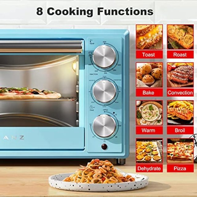 Galanz toaster convection popular oven 8 cooking functions retro blue