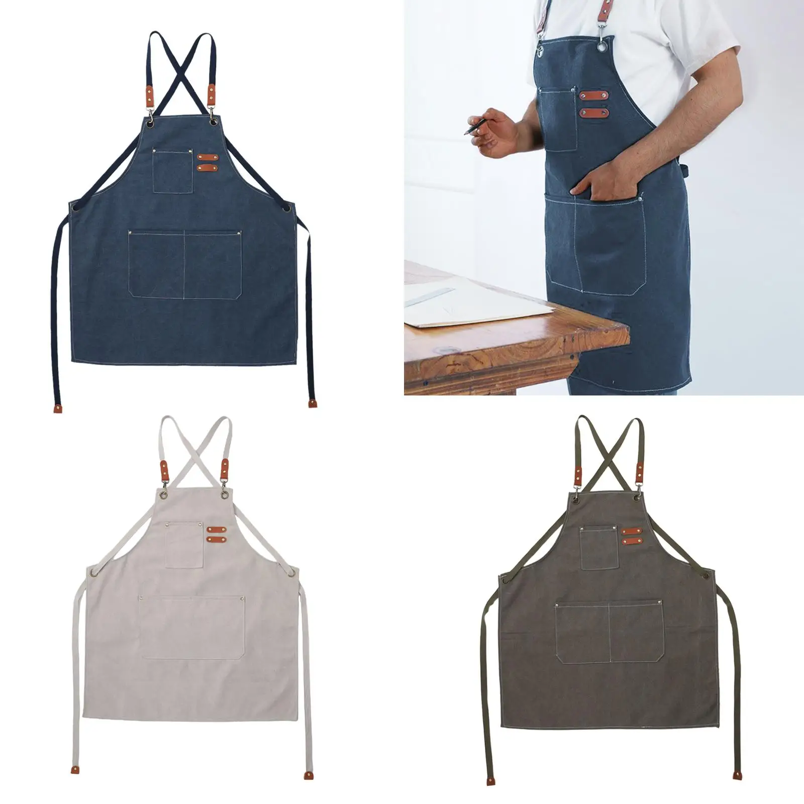 Work Bib Apron Strap Kitchen Cooking Apron for Outdoor Barbecue