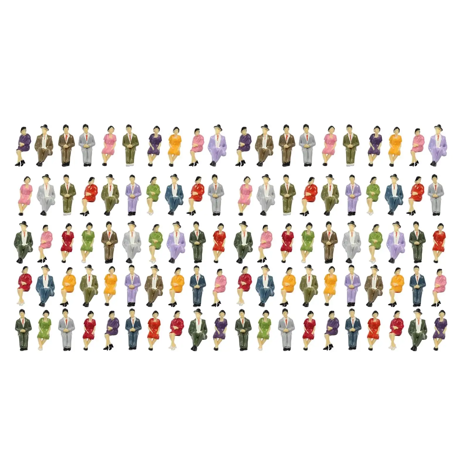 100Pcs 1:30 Figures Handpainted Model in Sitting Pose Woman and Man for Model Train Building Model Architectural Layout Decor