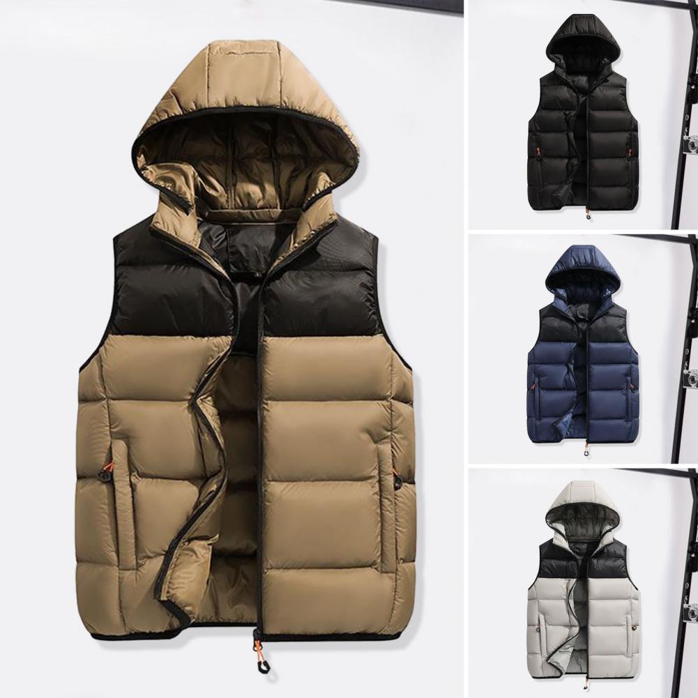 Description Picture 3 of itemMen Winter Cotton Vest Padded Thick Warm Sleeveless Waistcoat Hooded Loose Zipper Closure Windproof Warm Men Waistcoat