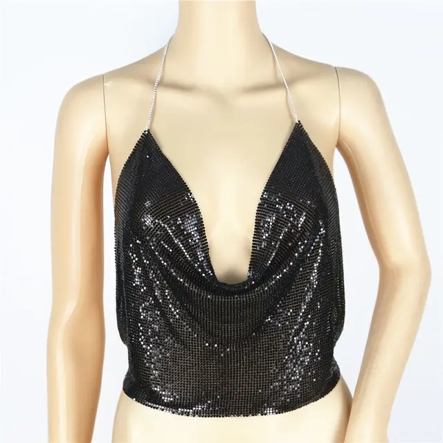 Sexy Women's Shiny Tube Tops Sequin Camisole Backless Halter Tops