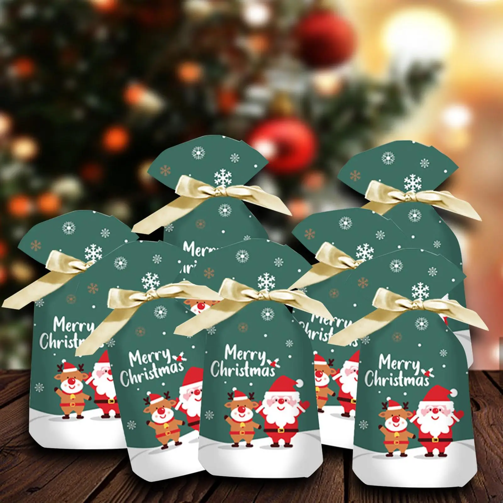 50 Pieces Christmas Drawstring Present Bags Snowflake Drawstring Bag Santa Holiday Treats Bags Candy Bag for Christmas Party