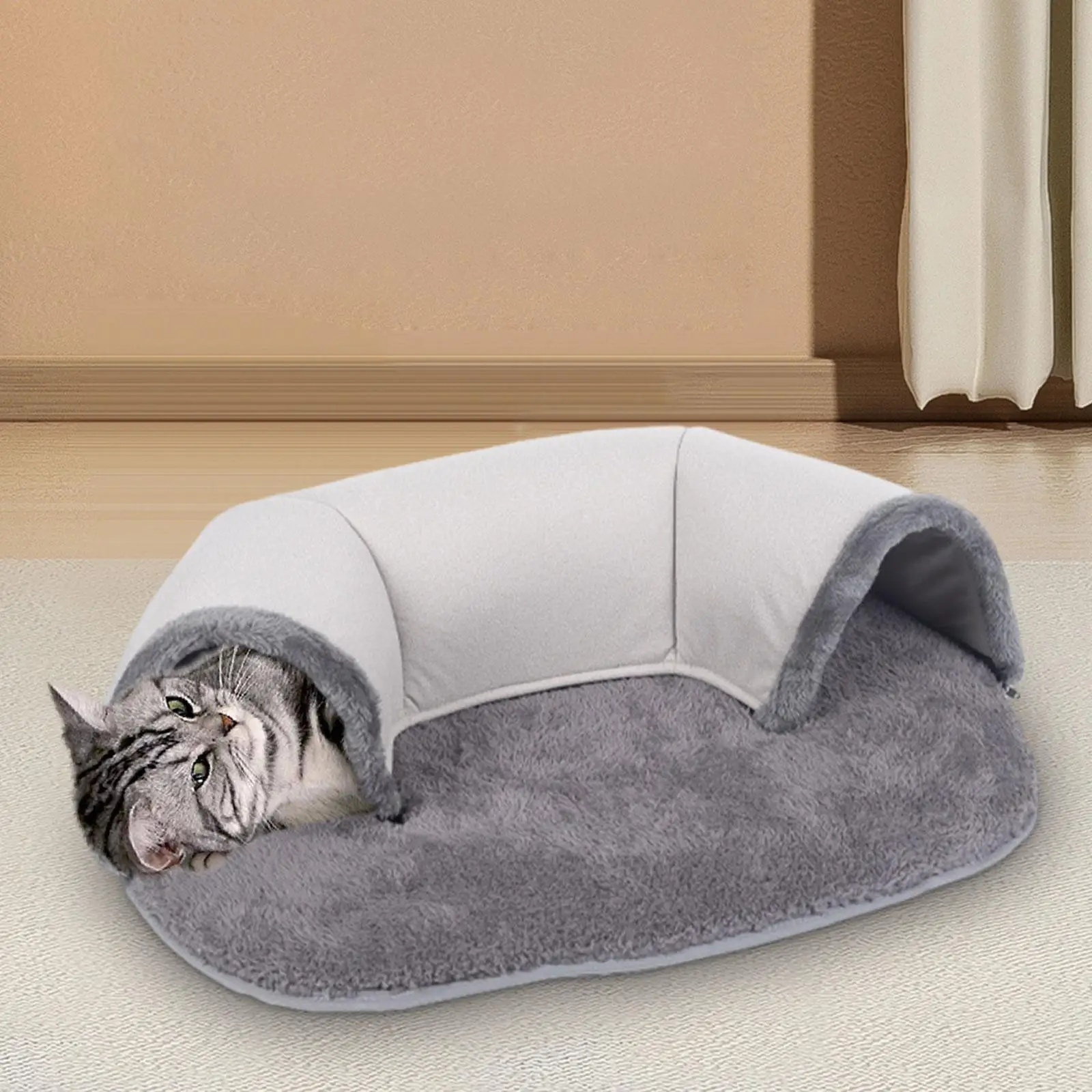 Cat Tunnel and Bed Toy with Toy Ball Soft Anti Slip Bottom Plush Mats Multifunctional Pets Nest Cat House Fun Playing Exercise