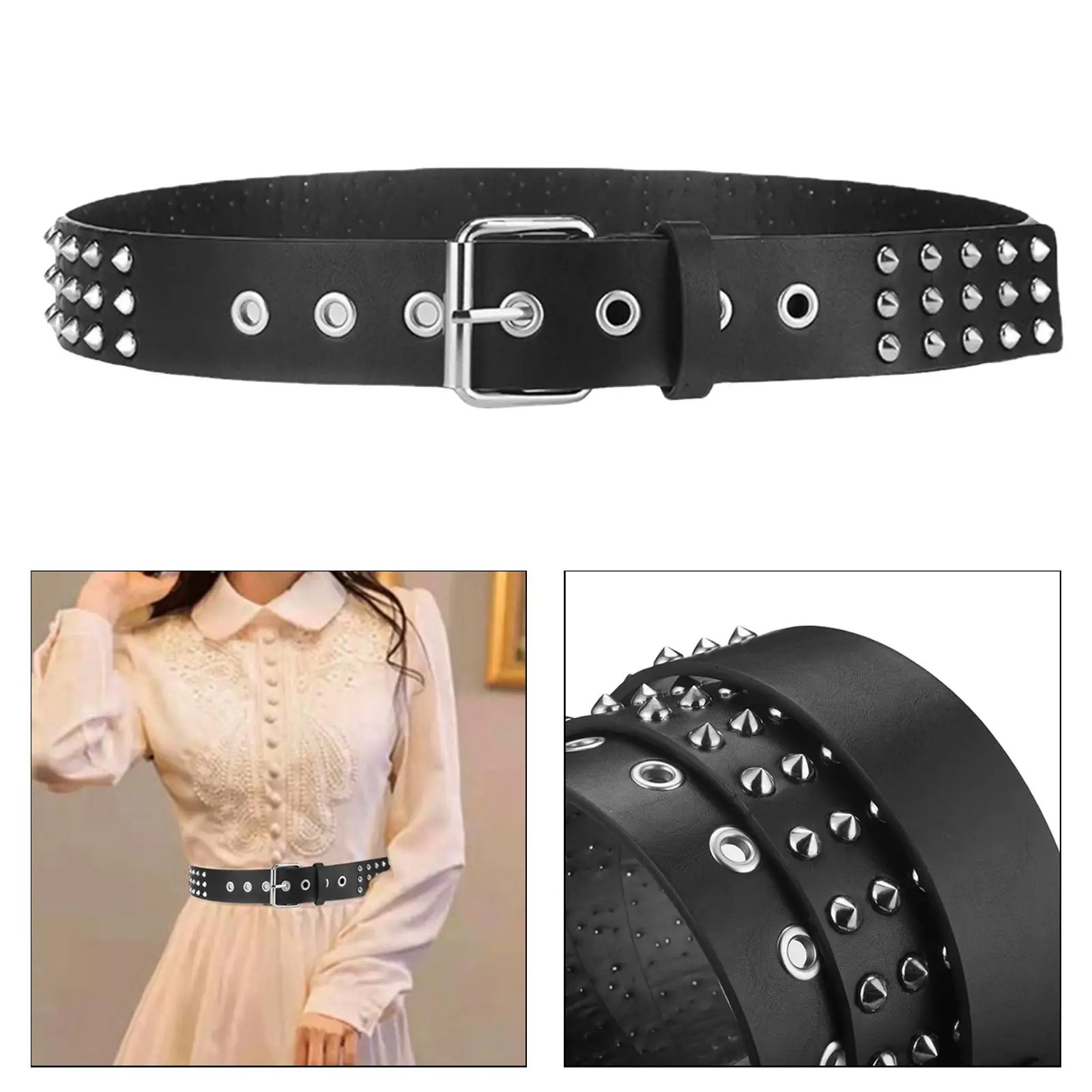 PU Leather Punk Belts Metal Buckle Accessories Adjustable Jeans Belts Waist Belt for Women Men