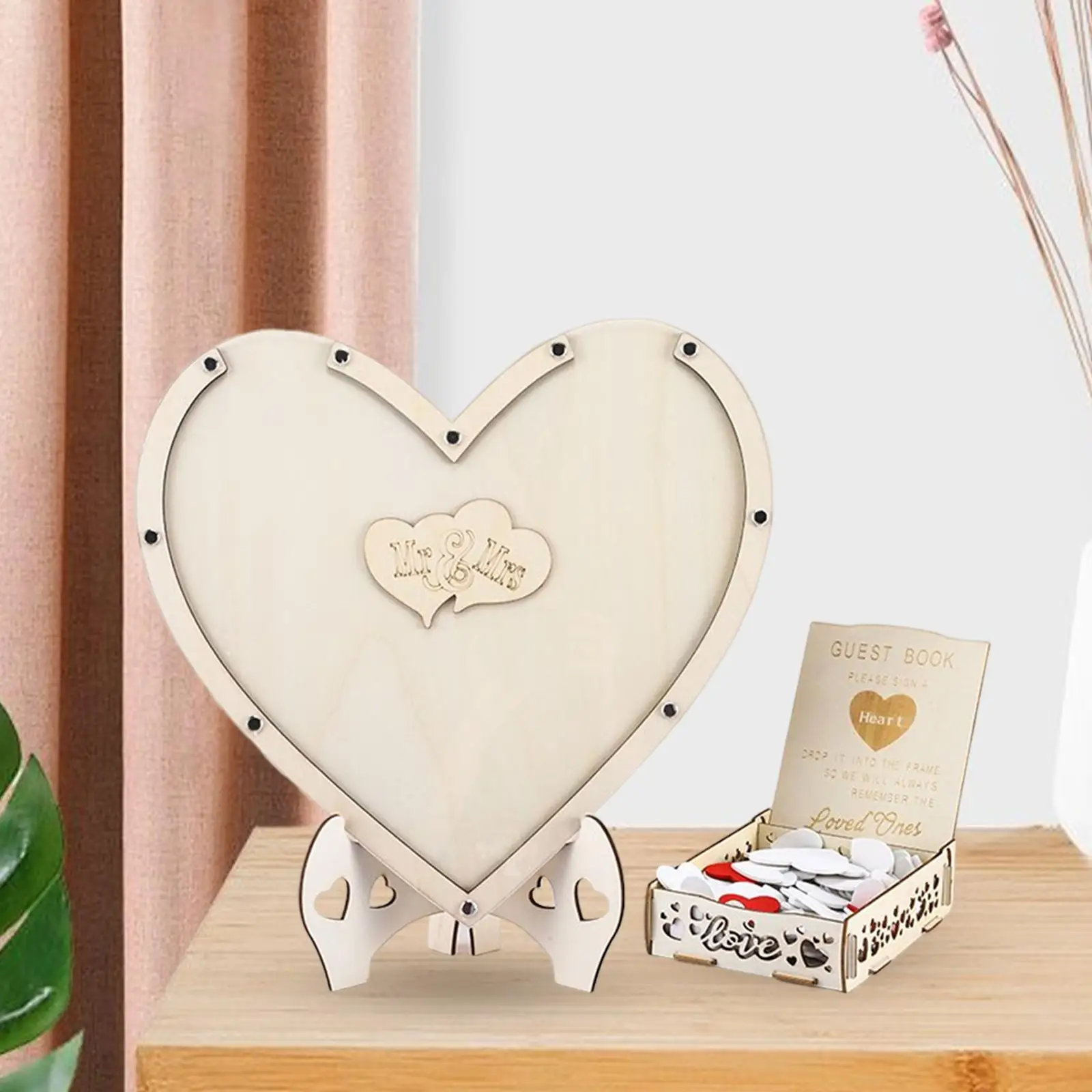 Wooden 3D Wedding Guest Book Heart Shaped Party Decoration 80 Wooden Hearts sign Container Drop Box Gift for Baby Shower
