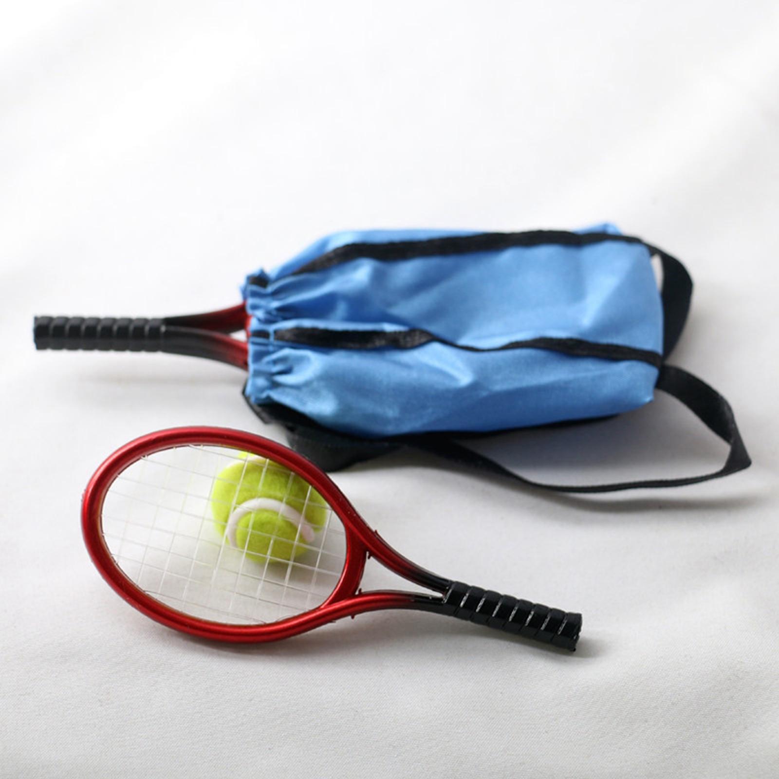 Miniatures Sports Tennis Racket and Ball Set DIY Scene Model Dollhouse Decoration Accessories