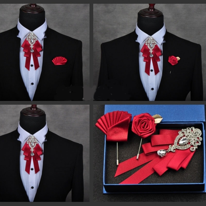 Neues Original Luxus-Strass-Fliegen-Set für Herren Hochzeitsbankette, Anzug-Hemd 3-teiliges Set, Accessoires Handgefertigter Schmuck Geschenke – Detail 2