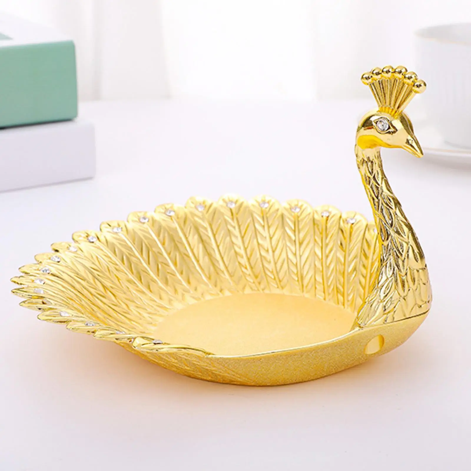 Gold Peacock Shape Fruit Plate Dessert Candy Snack Nut Serving Tray Dish