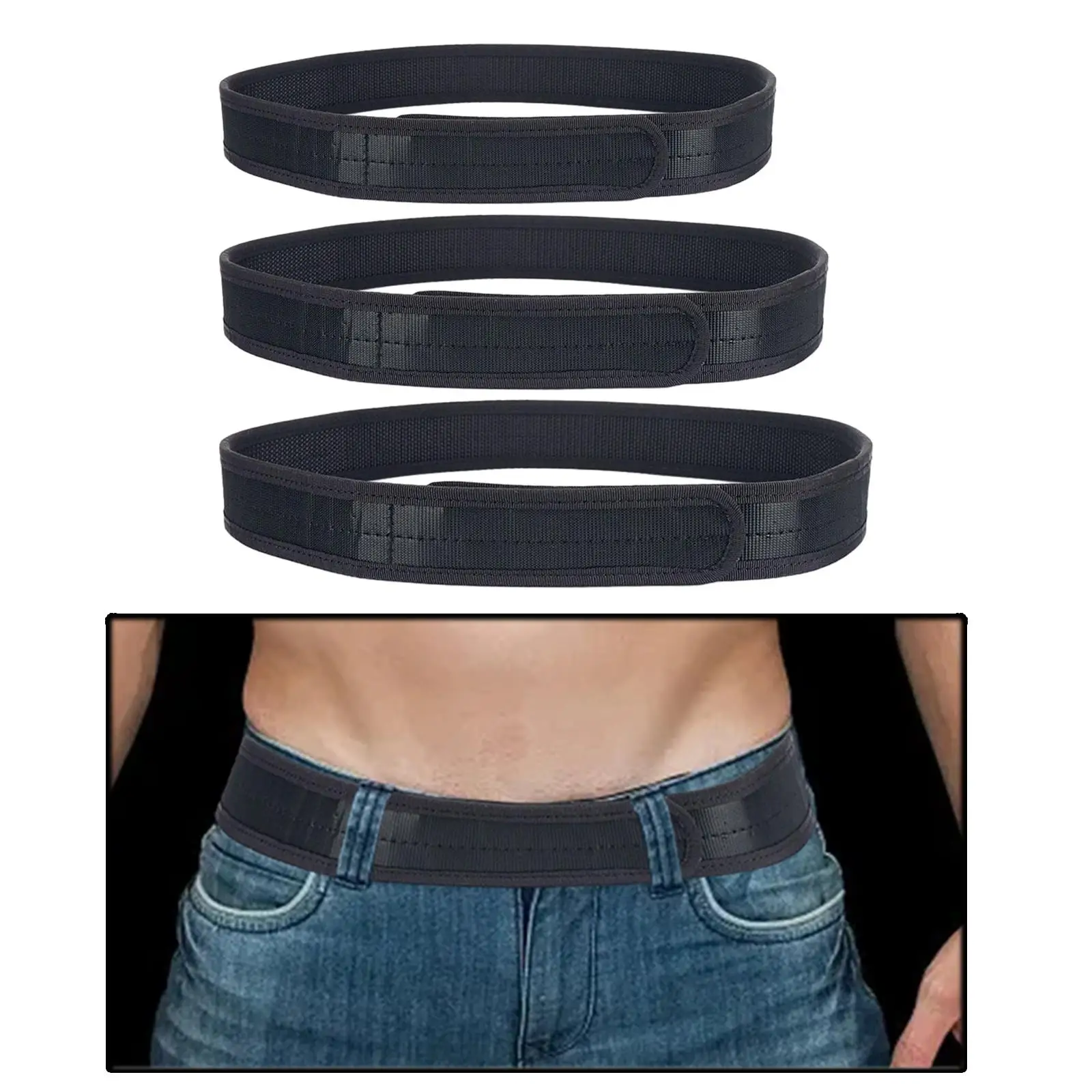 Inner Belt under Belt for Duty Outer Belt Buckleless Lightweight Waist Belt Nylon Mens Belts Accessories Hook Liner Belt Black
