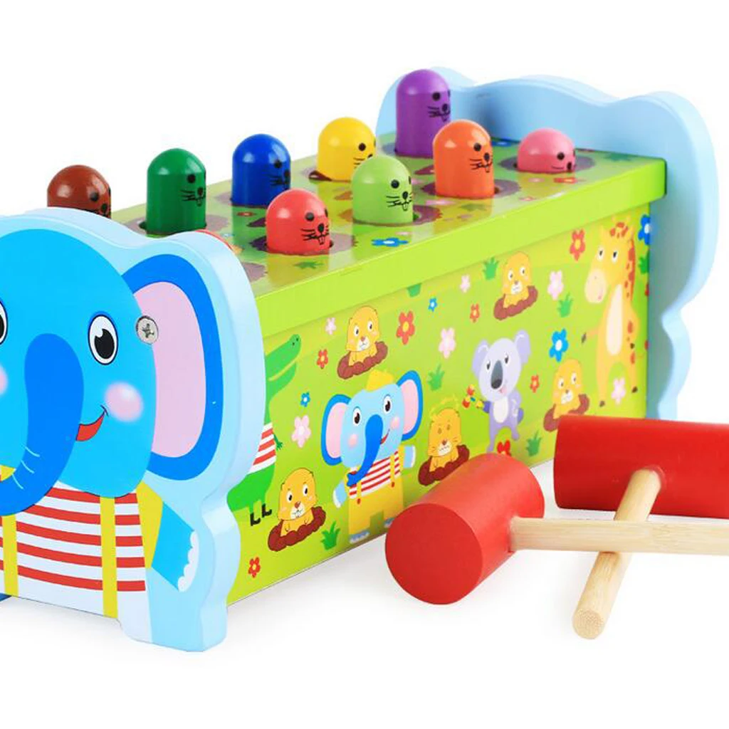 Wooden Toy Pounding  With Wooden Pegs Hammer, Bench Educational Toy for